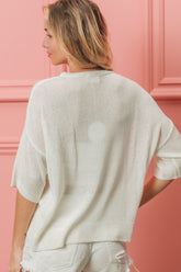 BiBi Striped Heart Contrast Knit Top OutfitFlow